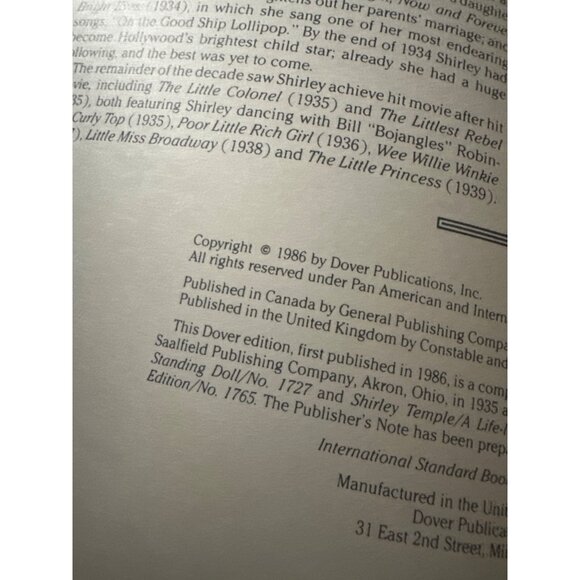 Classic Shirley Temple Paper Dolls Full Color Grayce Pemouchet 1986 Dover uncut - Picture 3 of 7